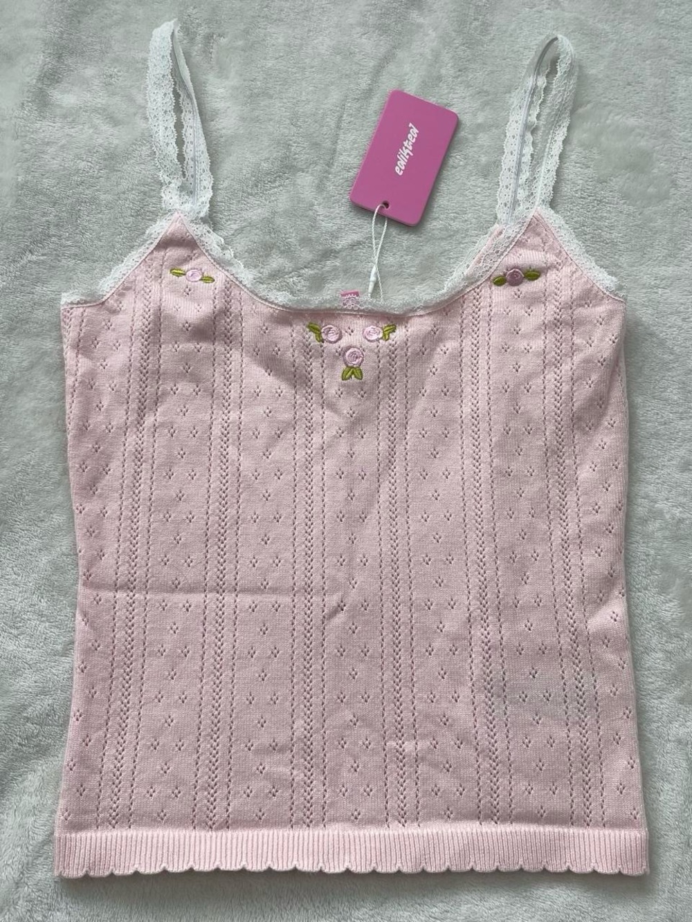 Edikted pink Rosaliee pointelle knit top